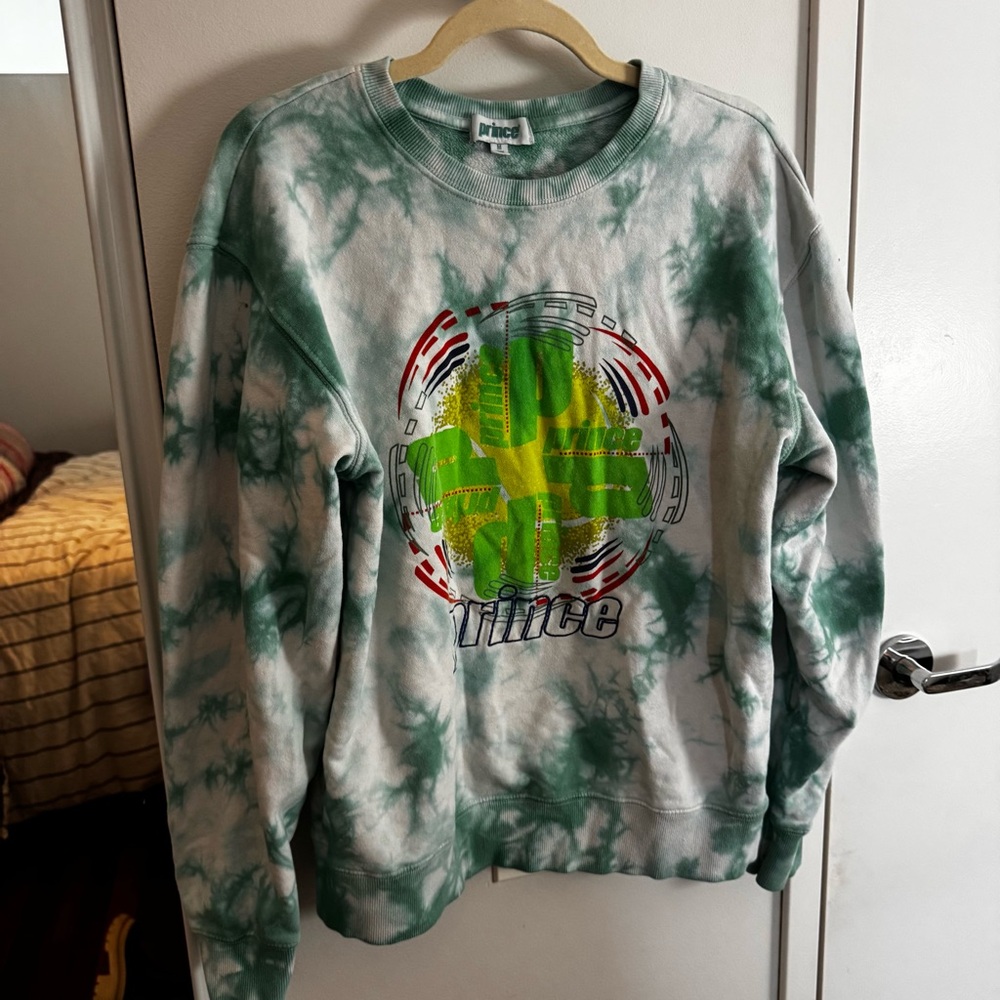 PRINCE Tie-Dye Crewneck Sweatshirt - Green & White with Neon Graphic - Picture 4 of 4
